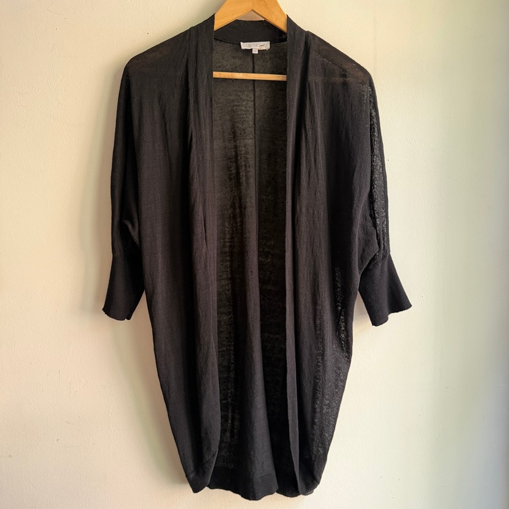 1.STATE Linen Blend Cocoon Cardigan Sheer Open Front Black Small